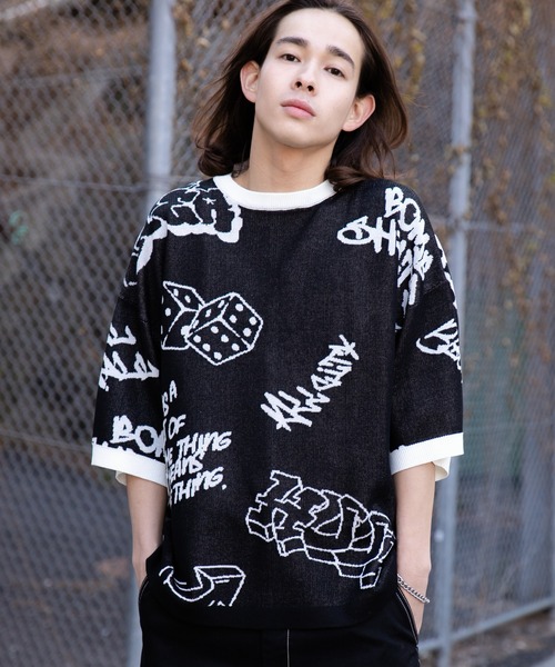 WEGO（ウィゴー）の「WEGO/ジャガードグラフィックニット（ニット/セーター・メンズ・ブラック/ホワイト・LARGE/MEDIUM）」の19枚目の写真