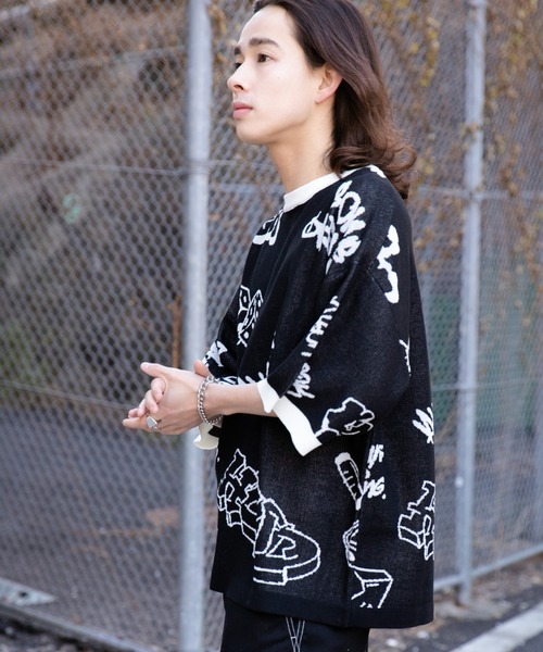 WEGO（ウィゴー）の「WEGO/ジャガードグラフィックニット（ニット/セーター・メンズ・ブラック/ホワイト・LARGE/MEDIUM）」の20枚目の写真