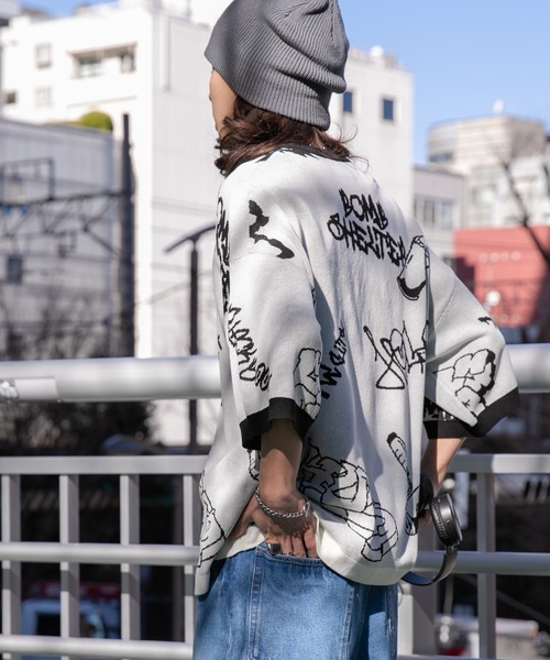 WEGO（ウィゴー）の「WEGO/ジャガードグラフィックニット（ニット/セーター・メンズ・ブラック/ホワイト・LARGE/MEDIUM）」の3枚目の写真
