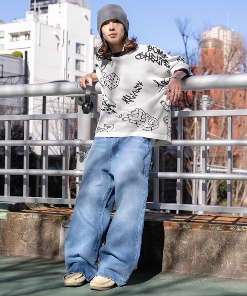 WEGO（ウィゴー）の「WEGO/ジャガードグラフィックニット（ニット/セーター・メンズ・ブラック/ホワイト・LARGE/MEDIUM）」の4枚目の写真