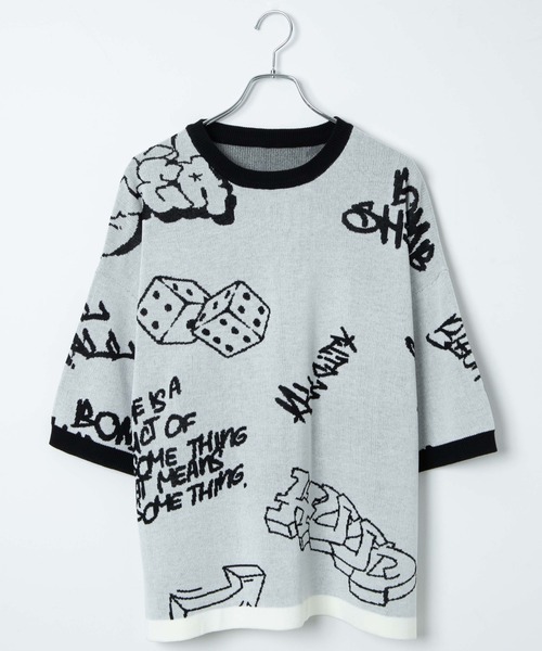 WEGO（ウィゴー）の「WEGO/ジャガードグラフィックニット（ニット/セーター・メンズ・ブラック/ホワイト・LARGE/MEDIUM）」の7枚目の写真