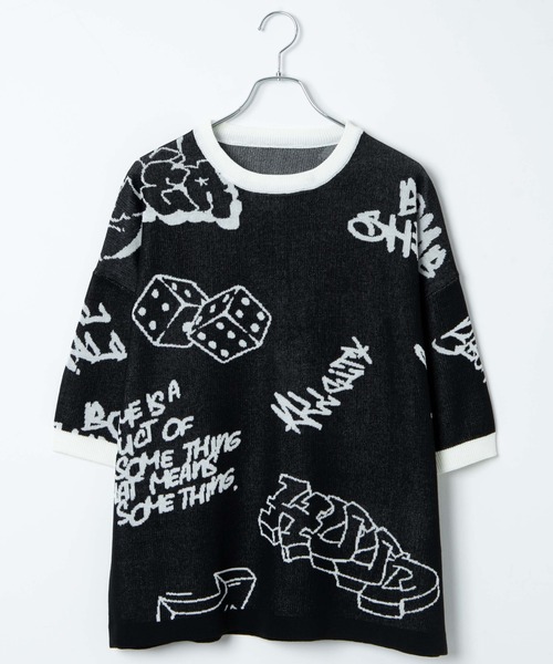 WEGO（ウィゴー）の「WEGO/ジャガードグラフィックニット（ニット/セーター・メンズ・ブラック/ホワイト・LARGE/MEDIUM）」の6枚目の写真