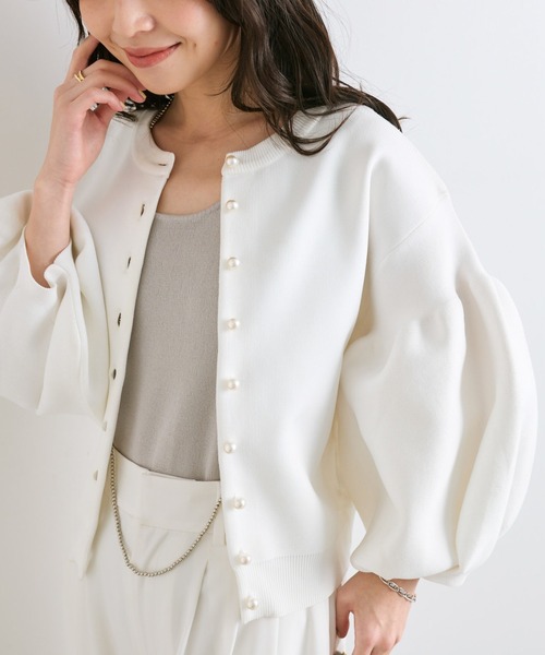 【新品】パールぽわんとスリーブニットカーディガン ラブティックボンボン ホワイト セール】【ZOZO限定カラーあり・再販】パールぽわんとスリーブニット