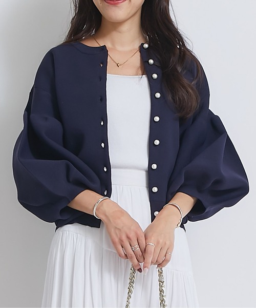 【新品】パールぽわんとスリーブニットカーディガン ラブティックボンボン ホワイト セール】【ZOZO限定カラーあり・再販】パールぽわんとスリーブニット