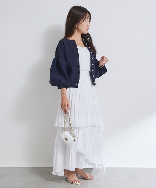 【新品】パールぽわんとスリーブニットカーディガン ラブティックボンボン ホワイト セール】【ZOZO限定カラーあり・再販】パールぽわんとスリーブニット