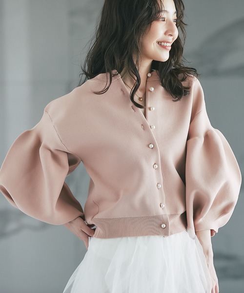 Miyu＊ ラブティックボンボン　パールぽわんとスリーブニットカーディガン 好評ににつき復刻！・前後2WAY】パールぽわんとスリーブニット