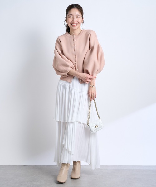 【新品】パールぽわんとスリーブニットカーディガン ラブティックボンボン ホワイト 好評ににつき復刻!・前後2WAY】パールぽわんとスリーブニット