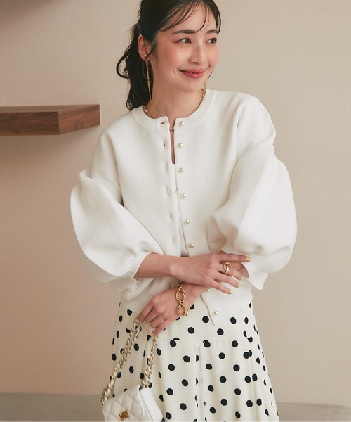 ZOZO限定カラーあり・再販】パールぽわんとスリーブニットカーディガン