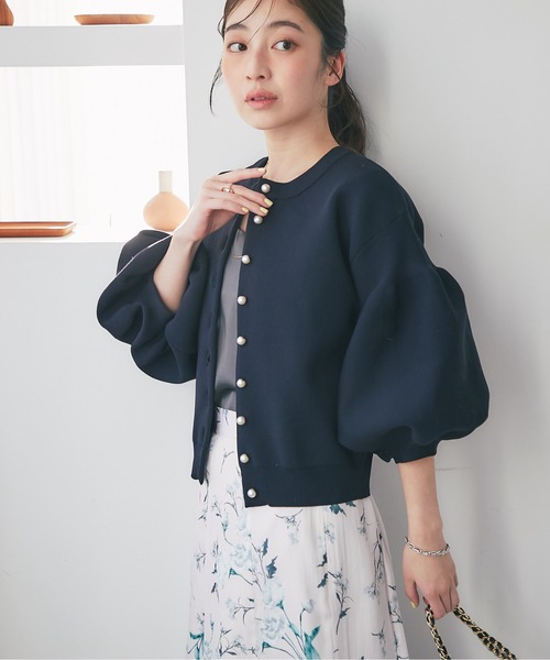 パールぽわんとスリーブニットカーディガン セール】【ZOZO限定カラーあり・再販】パールぽわんとスリーブニット
