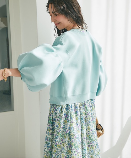 ZOZO限定カラーあり・再販】パールぽわんとスリーブニットカーディガン