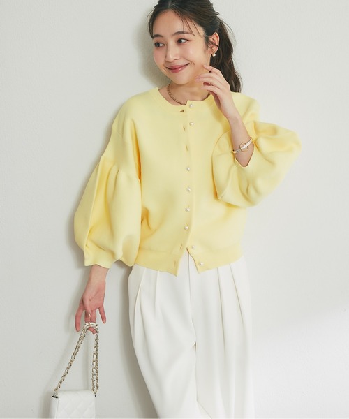 ZOZO限定カラーあり・再販】パールぽわんとスリーブニットカーディガン