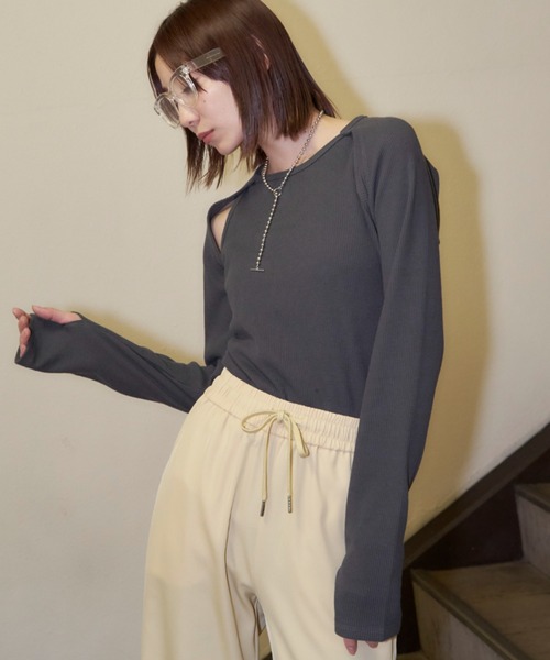 Auntie Rosa Holiday(アンティローザホリデー)の「サーマルスリーブレイヤードプルオーバー(Tシャツ/カットソー・レディース・ブラック/チャコールグレー/ホワイト・FREE)」の2枚目の写真