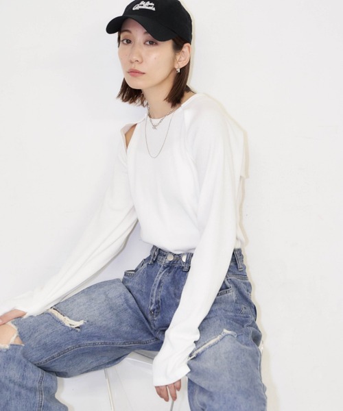 Auntie Rosa Holiday(アンティローザホリデー)の「サーマルスリーブレイヤードプルオーバー(Tシャツ/カットソー・レディース・ブラック/チャコールグレー/ホワイト・FREE)」の11枚目の写真