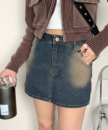 ウォッシュ加工デニムミニスカート