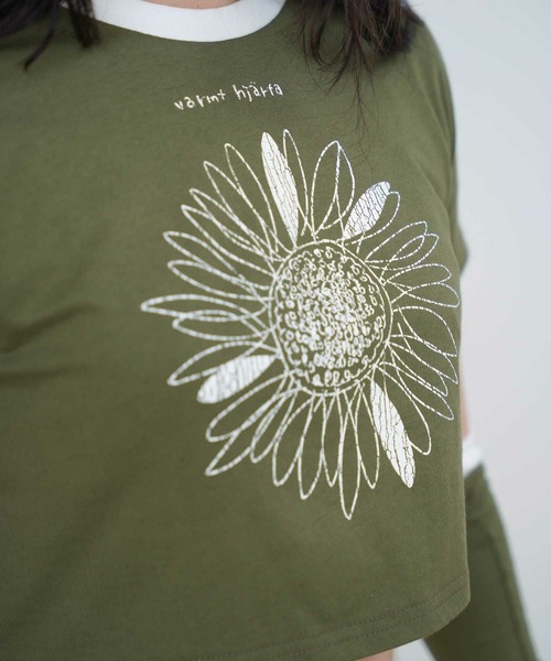 mimi toujours（ミミトゥジュール）の「アームカバー付き ミニTシャツ mimi toujours×emuemu（Tシャツ/カットソー・レディース・カーキ/オフホワイト・M）」の7枚目の写真