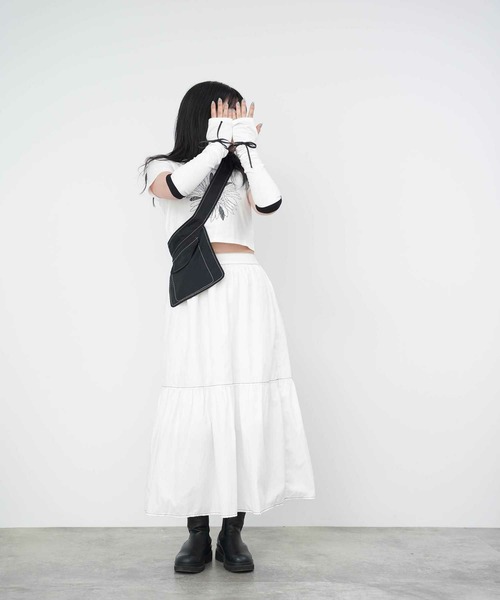 mimi toujours（ミミトゥジュール）の「アームカバー付き ミニTシャツ mimi toujours×emuemu（Tシャツ/カットソー・レディース・カーキ/オフホワイト・M）」の11枚目の写真