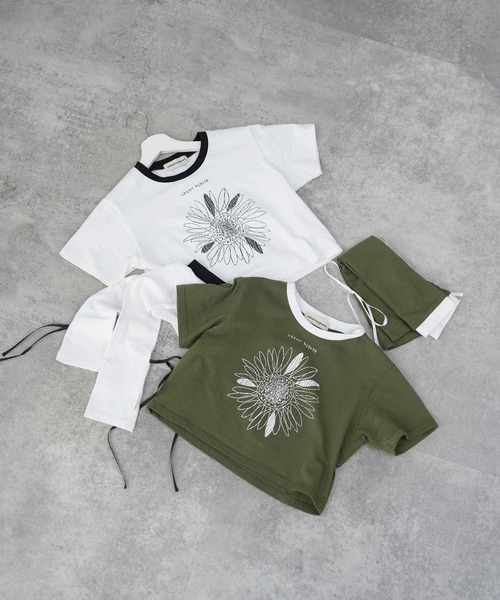 mimi toujours（ミミトゥジュール）の「アームカバー付き ミニTシャツ mimi toujours×emuemu（Tシャツ/カットソー・レディース・カーキ/オフホワイト・M）」の17枚目の写真