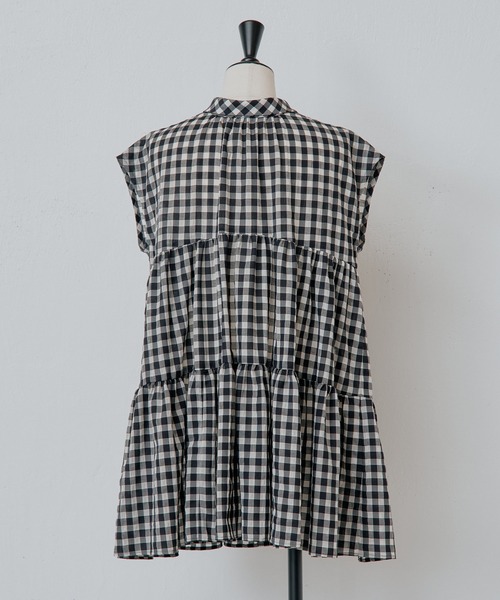 美品　BEARDSLEY ビアズリー ギンガムチェックティアードブラウス ギンガムチェックティアードブラウスを使った人気ファッション