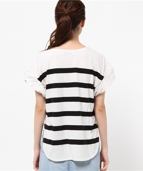 CIAOPANIC(チャオパニック)の「【Ciaopanic】 綿麻ボーダーオフショルダーTee(Tシャツ/カットソー・レディース・ホワイト/ネイビー・FREE)」の5枚目の写真