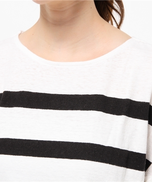 CIAOPANIC(チャオパニック)の「【Ciaopanic】 綿麻ボーダーオフショルダーTee(Tシャツ/カットソー・レディース・ホワイト/ネイビー・FREE)」の6枚目の写真