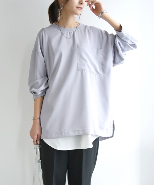 and it_（アンドイット）の「防汚加工ユニセックス長袖プルオーバー（Tシャツ/カットソー・レディース・ベージュ/ネイビー/オフホワイト/グレー・M/L/LL）」の3枚目の写真