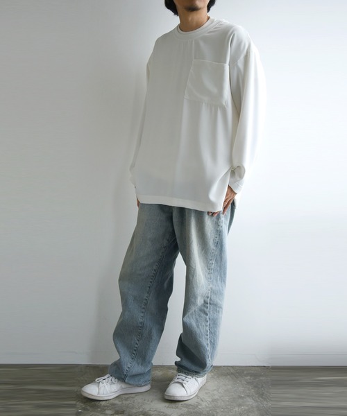 and it_（アンドイット）の「防汚加工ユニセックス長袖プルオーバー（Tシャツ/カットソー・レディース・ベージュ/ネイビー/オフホワイト/グレー・M/L/LL）」の8枚目の写真