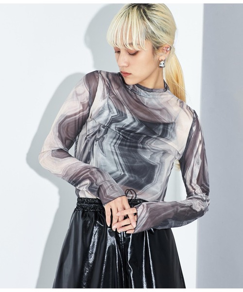 Settimissimo（セッティミッシモ）の「メッシュ ニュアンス柄 ボトルネック プルオーバー（Tシャツ/カットソー・レディース・ダークグレー/グリーン・FREE）」の4枚目の写真