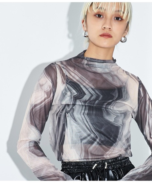 Settimissimo（セッティミッシモ）の「メッシュ ニュアンス柄 ボトルネック プルオーバー（Tシャツ/カットソー・レディース・ダークグレー/グリーン・FREE）」の7枚目の写真