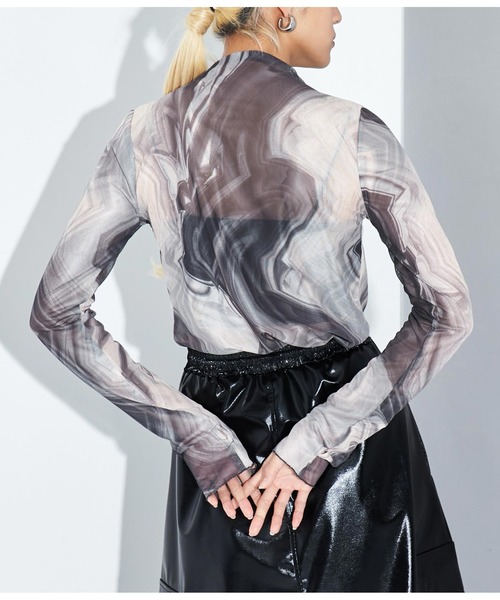 Settimissimo（セッティミッシモ）の「メッシュ ニュアンス柄 ボトルネック プルオーバー（Tシャツ/カットソー・レディース・ダークグレー/グリーン・FREE）」の6枚目の写真