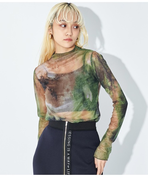 Settimissimo（セッティミッシモ）の「メッシュ ニュアンス柄 ボトルネック プルオーバー（Tシャツ/カットソー・レディース・ダークグレー/グリーン・FREE）」の15枚目の写真