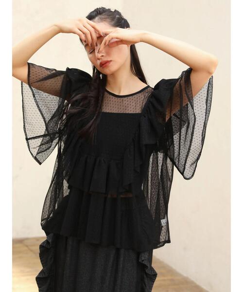 ESCAR（エスカー）の「■ESCAR　ドットチュールフレアヨークプルオーバー（Tシャツ/カットソー・レディース・ブラック/アイボリー・FREE）」の20枚目の写真