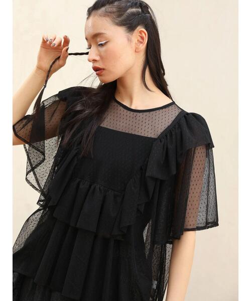 ESCAR（エスカー）の「■ESCAR　ドットチュールフレアヨークプルオーバー（Tシャツ/カットソー・レディース・ブラック/アイボリー・FREE）」の21枚目の写真