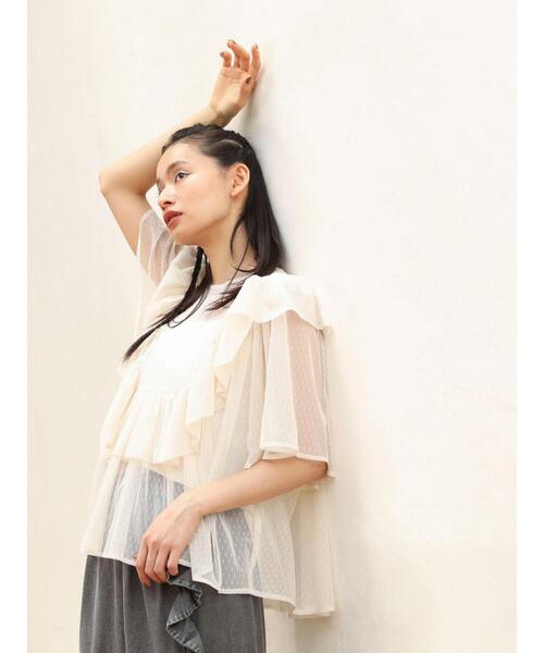 ESCAR（エスカー）の「■ESCAR　ドットチュールフレアヨークプルオーバー（Tシャツ/カットソー・レディース・ブラック/アイボリー・FREE）」の7枚目の写真