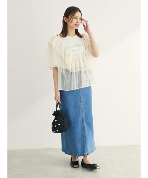 ESCAR（エスカー）の「■ESCAR　ドットチュールフレアヨークプルオーバー（Tシャツ/カットソー・レディース・ブラック/アイボリー・FREE）」の10枚目の写真