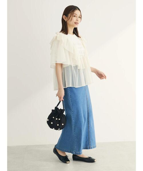 ESCAR（エスカー）の「■ESCAR　ドットチュールフレアヨークプルオーバー（Tシャツ/カットソー・レディース・ブラック/アイボリー・FREE）」の11枚目の写真