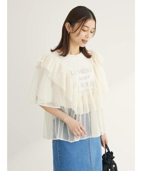 ESCAR（エスカー）の「■ESCAR　ドットチュールフレアヨークプルオーバー（Tシャツ/カットソー・レディース・ブラック/アイボリー・FREE）」の13枚目の写真