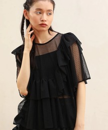 ■ESCAR ドットチュールフレアヨークプルオーバー