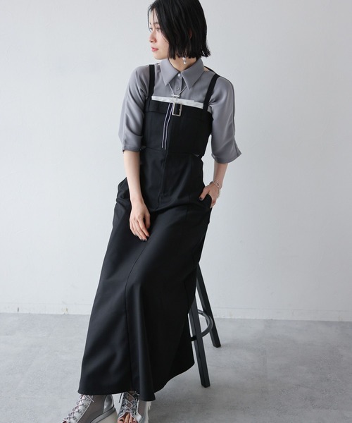 HARE（ハレ）の「ベルトデザインジャンスカ(HARE)（ワンピース・レディース・ブラック/グリーン・FREE）」の4枚目の写真