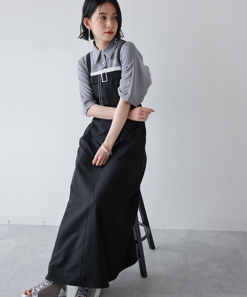 HARE（ハレ）の「ベルトデザインジャンスカ(HARE)（ワンピース・レディース・ブラック/グリーン・FREE）」の5枚目の写真