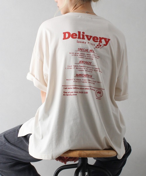 SpRay(スプレイ)の「PIZZA おばけ半袖Tシャツ(Tシャツ/カットソー・レディース・オフホワイト/ブルー/アイボリー/ブラック/オートミール・FREE)」の3枚目の写真