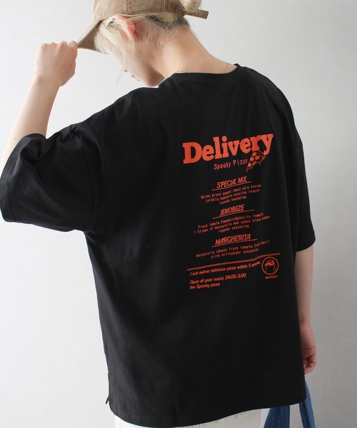 SpRay(スプレイ)の「PIZZA おばけ半袖Tシャツ(Tシャツ/カットソー・レディース・オフホワイト/ブルー/アイボリー/ブラック/オートミール・FREE)」の4枚目の写真