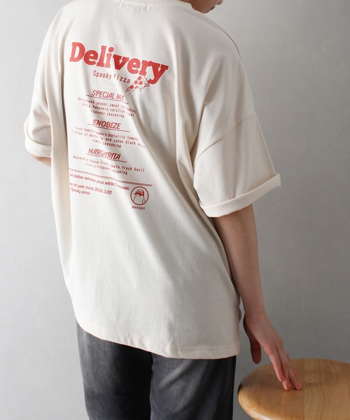 SpRay(スプレイ)の「PIZZA おばけ半袖Tシャツ(Tシャツ/カットソー・レディース・オフホワイト/ブルー/アイボリー/ブラック/オートミール・FREE)」の8枚目の写真
