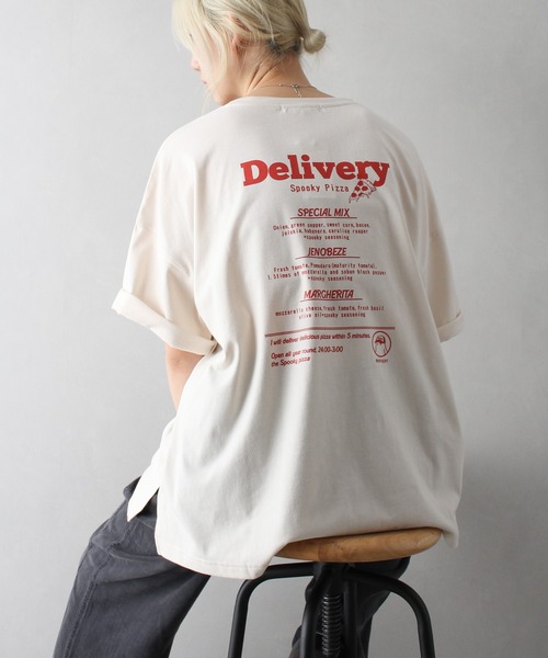 SpRay(スプレイ)の「PIZZA おばけ半袖Tシャツ(Tシャツ/カットソー・レディース・オフホワイト/ブルー/アイボリー/ブラック/オートミール・FREE)」の9枚目の写真