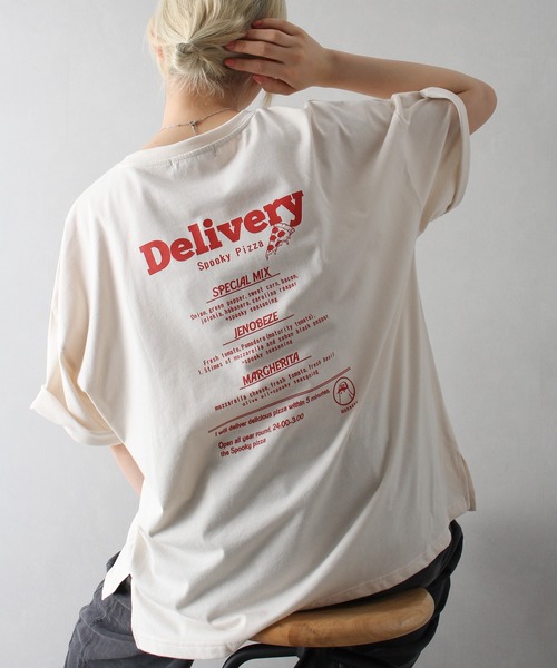 SpRay(スプレイ)の「PIZZA おばけ半袖Tシャツ(Tシャツ/カットソー・レディース・オフホワイト/ブルー/アイボリー/ブラック/オートミール・FREE)」の10枚目の写真