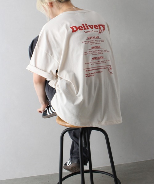 SpRay(スプレイ)の「PIZZA おばけ半袖Tシャツ(Tシャツ/カットソー・レディース・オフホワイト/ブルー/アイボリー/ブラック/オートミール・FREE)」の11枚目の写真