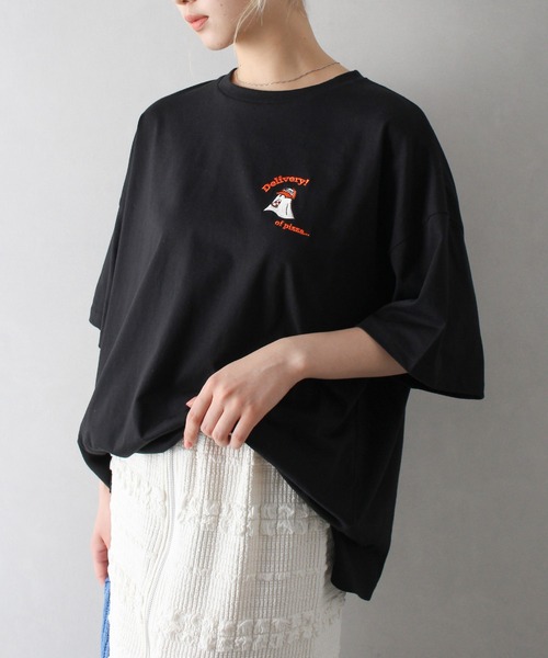SpRay(スプレイ)の「PIZZA おばけ半袖Tシャツ(Tシャツ/カットソー・レディース・オフホワイト/ブルー/アイボリー/ブラック/オートミール・FREE)」の14枚目の写真