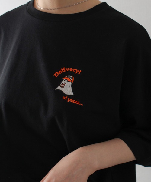 SpRay(スプレイ)の「PIZZA おばけ半袖Tシャツ(Tシャツ/カットソー・レディース・オフホワイト/ブルー/アイボリー/ブラック/オートミール・FREE)」の15枚目の写真