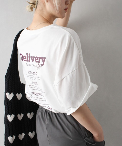 SpRay(スプレイ)の「PIZZA おばけ半袖Tシャツ(Tシャツ/カットソー・レディース・オフホワイト/ブルー/アイボリー/ブラック/オートミール・FREE)」の21枚目の写真