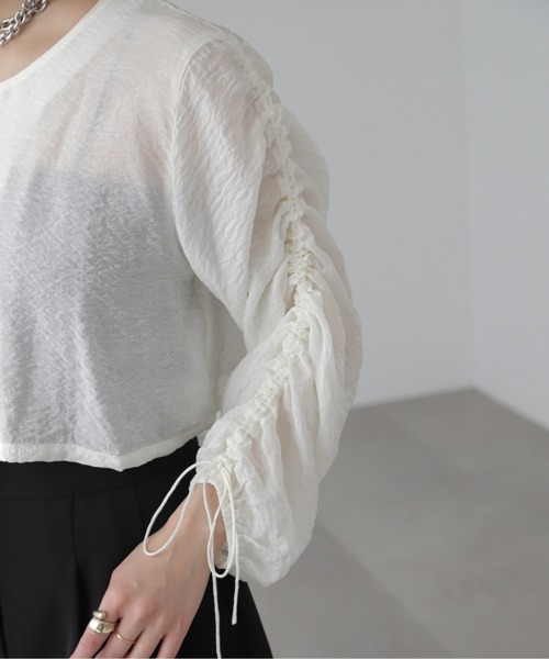 FREE'S MART（フリーズマート）の「◆［WEB限定］袖ドロストギャザーボレロ（カーディガン/ボレロ・レディース・ブラック/グレー/ホワイト/ピンク・FREE）」の9枚目の写真