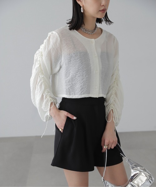 FREE'S MART（フリーズマート）の「◆［WEB限定］袖ドロストギャザーボレロ（カーディガン/ボレロ・レディース・ブラック/グレー/ホワイト/ピンク・FREE）」の11枚目の写真